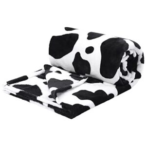 PiccoCasa Cow Printed Blanket, Soft 300GSM Fleece Flannel Throw Blanket Lightweight Cute Comfy Warm Cow Texture Black and White Cowhide Blankets for Couch Sofa Bed Office 39" x 51"