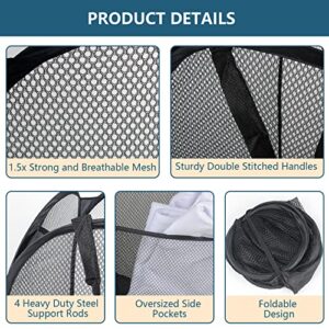 DEDU 3 Pack Pop-Up Laundry Hamper Large Foldable, Portable Mesh Laundry Basket with Handles and Side Pocket, Popup Laundry Bags Extra Large Heavy Duty for Travel and College Dorm (Black-White-Gray)