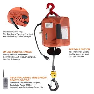 3-in-1 Electric Hoist Winch 1,100lbs Portable Electric Winch - Manual Wired/Wireless Remote Control - with Lifting Strap - Max 25ft Lifting Height - Lift 16ft/min