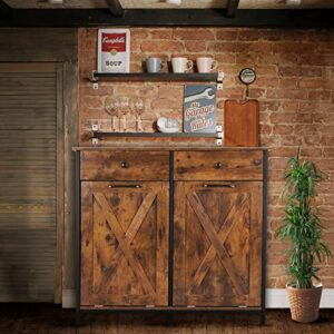 UEV Double Barn Door Style Trash Cabinet, Double Tilt Out Trash Cabinet with Solid Hideaway Drawer,Rustic Kitchen Trash Cabinet,Free Standing Wooden Kitchen Recycling Cabinet Trash Can Holder
