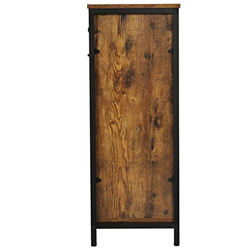 UEV Double Barn Door Style Trash Cabinet, Double Tilt Out Trash Cabinet with Solid Hideaway Drawer,Rustic Kitchen Trash Cabinet,Free Standing Wooden Kitchen Recycling Cabinet Trash Can Holder