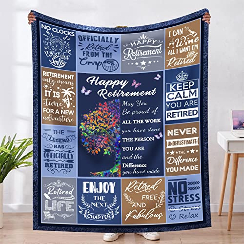 YRAQLVU Retirement Gifts for Women/Man Retirement Blanket Best Retirement Gifts for Women Retirement Throw Blankets Happy Retirement Gifts for Nurses Teacher Police Coworker 60X50in