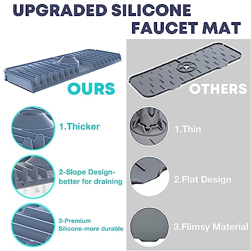 Kitchen Sink Splash Guard 17.56“ Longer, Splash Guard for Sink, Kitchen Faucet Splash Guard, Fully Wrapped, Silicone Faucet Handle Drip Catcher Tray, Sink Protectors Faucet Mat for Kitchen Bathroom