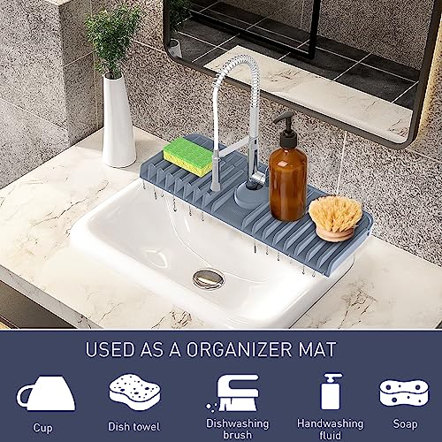 Kitchen Sink Splash Guard 17.56“ Longer, Splash Guard for Sink, Kitchen Faucet Splash Guard, Fully Wrapped, Silicone Faucet Handle Drip Catcher Tray, Sink Protectors Faucet Mat for Kitchen Bathroom