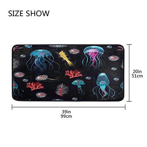 Kigai Ocean Jellyfish Corals Seaweed Area Rugs Colorful Large Non-Slip Floor Mat Carpets Doormat Foot Pad for Outdoor Kitchen Living Dining Dorm Playing Room Bedroom 39 x 20 inch