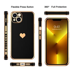 BENTOBEN iPhone 13 Slim Case, Sparkly Heart Design, Shockproof TPU Bumper, Drop Protection, 6.1", Black/Gold