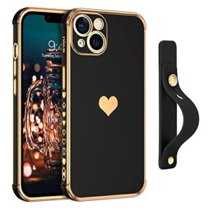 bentoben iphone 13 slim case, sparkly heart design, shockproof tpu bumper, drop protection, 6.1", black/gold