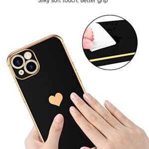 BENTOBEN iPhone 13 Slim Case, Sparkly Heart Design, Shockproof TPU Bumper, Drop Protection, 6.1", Black/Gold