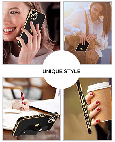 BENTOBEN iPhone 13 Slim Case, Sparkly Heart Design, Shockproof TPU Bumper, Drop Protection, 6.1", Black/Gold