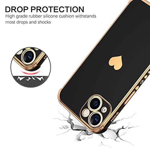 BENTOBEN iPhone 13 Slim Case, Sparkly Heart Design, Shockproof TPU Bumper, Drop Protection, 6.1", Black/Gold