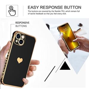 BENTOBEN iPhone 13 Slim Case, Sparkly Heart Design, Shockproof TPU Bumper, Drop Protection, 6.1", Black/Gold