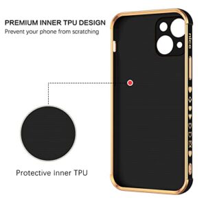 BENTOBEN iPhone 13 Slim Case, Sparkly Heart Design, Shockproof TPU Bumper, Drop Protection, 6.1", Black/Gold