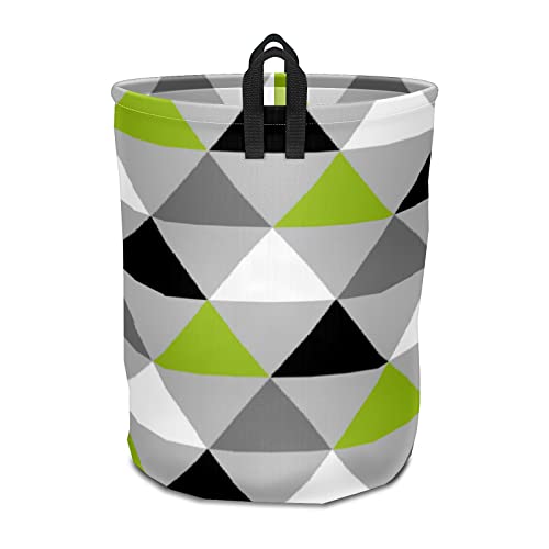 Waterproof Foldable Laundry Hamper with Handles Lime Green Black White Triangles On Light Gray Round Dirty Clothes Laundry Basket Storage Bin Organizer for Toy Collection