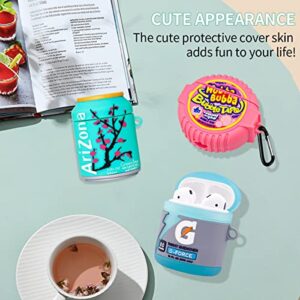 3-Pack Cute Airpods Case for Airpod 2/1, Kawaii 3D Cartoon Funny Airpods Cover Food Design Fashion Silicone Case for Airpods 1&2 Charging Case for Girls Boys Kids (Sport Water+Bubble Gum+Green Drinks)
