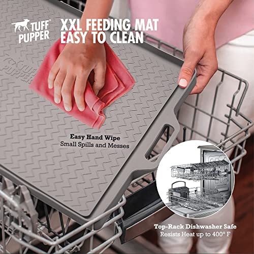 Tuff Pupper 36x24 XXL Waterproof Pet Feeding Mat | Raised Edges Prevent Spills | Easy Clean Dishwasher Safe | Holds Food & Water Mess from Floor | Non Slip Silicone Base | Dogs and Cats Silicone Tray