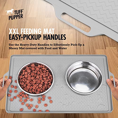 Tuff Pupper 36x24 XXL Waterproof Pet Feeding Mat | Raised Edges Prevent Spills | Easy Clean Dishwasher Safe | Holds Food & Water Mess from Floor | Non Slip Silicone Base | Dogs and Cats Silicone Tray