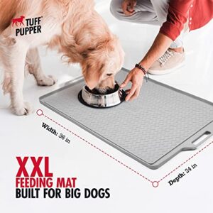 Tuff Pupper 36x24 XXL Waterproof Pet Feeding Mat | Raised Edges Prevent Spills | Easy Clean Dishwasher Safe | Holds Food & Water Mess from Floor | Non Slip Silicone Base | Dogs and Cats Silicone Tray