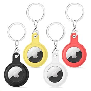 [4 pack] soft silicone airtag case, anti-scratch protective cover key ring tracker cases, airtags accessories holder pet collar keychain compatible with apple airtag (multi-color)