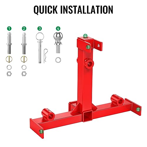 RbhAuto 3 Point Hitch Receiver, 3000lbs Capacity 2" Trailer Hitch for Category 1 Tractors with Trailer Ball Gooseneck Drawbar