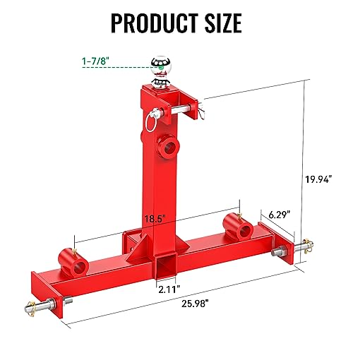 RbhAuto 3 Point Hitch Receiver, 3000lbs Capacity 2" Trailer Hitch for Category 1 Tractors with Trailer Ball Gooseneck Drawbar