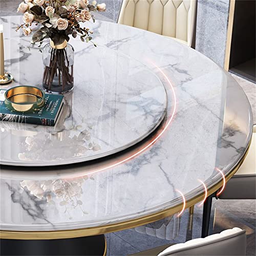 LAKIQ Modern Round Dining Table with Lazy Susan Marble Kitchen Dining Room Table Pedestal Dining Table(White Lazy Susan,39.4" L x 39.4" W x 29.5" H)