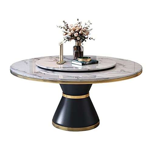 LAKIQ Modern Round Dining Table with Lazy Susan Marble Kitchen Dining Room Table Pedestal Dining Table(White Lazy Susan,39.4" L x 39.4" W x 29.5" H)