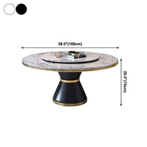 LAKIQ Modern Round Dining Table with Lazy Susan Marble Kitchen Dining Room Table Pedestal Dining Table(White Lazy Susan,39.4" L x 39.4" W x 29.5" H)