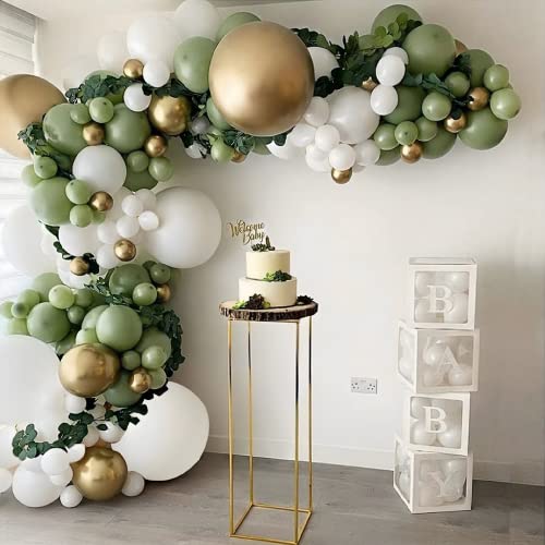 152PCS Sage Green Balloon Garland Arch Kit Green and Gold Balloon Garland Kit Retro Green and White Latex Balloons Set for Wedding Birthday Party Baby Shower Decoration