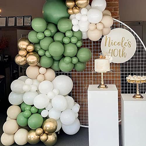 152PCS Sage Green Balloon Garland Arch Kit Green and Gold Balloon Garland Kit Retro Green and White Latex Balloons Set for Wedding Birthday Party Baby Shower Decoration