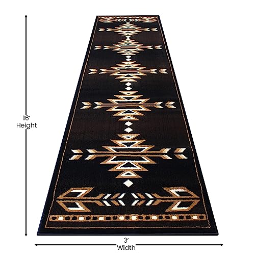 Flash Furniture Amado Collection Rustic Southwestern Area Rug - Non-Shedding Brown Olefin Fibers - 3' x 16' - Jute Backing - Bedroom, Living Room, Entryway
