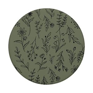 Olive Green Wildflower Floral Flower Pattern PopSockets Swappable PopGrip