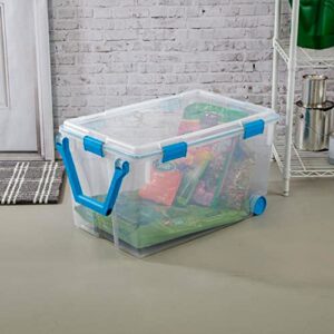 Sterilite 120 Quart Clear Plastic Wheeled Storage Container Box Bin with Air Tight Gasket Seal Latching Clear Lid Long Term Organizing Solution