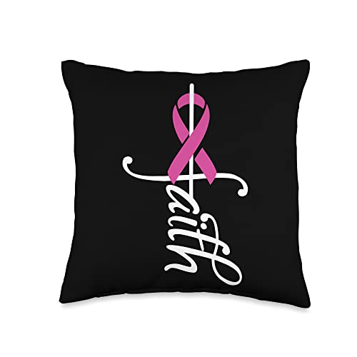 Breast Cancer Gift for Men & Women Faith Support-Ribbon Breast Cancer Awareness Throw Pillow, 16x16, Multicolor