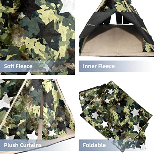 Camouflage Green Retro Star White, Guinea Pig Hideout for Small Animal Hamster Gerbils Chipmunks Squirrels Hedgehogs Guinea Pig Bed