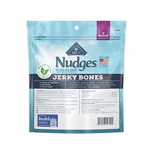 Blue Buffalo Nudges Jerky Bones Natural Dog Bones, Chicken, 12oz Bag