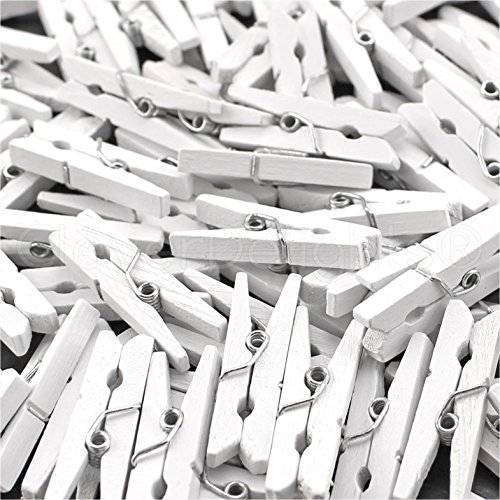 CleverDelights White 1 1/8" Mini Wood Clothespins - 100 Pack