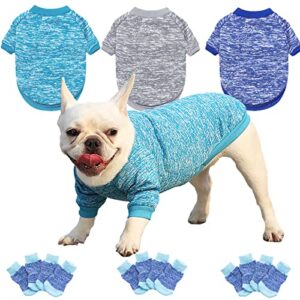 apott classic dog sweater with socks 3pcs warm pet pullover stretchy knitwear clothes for small cat puppy chihuahua sphynx hairless (xl, blue+dark blue+grey)
