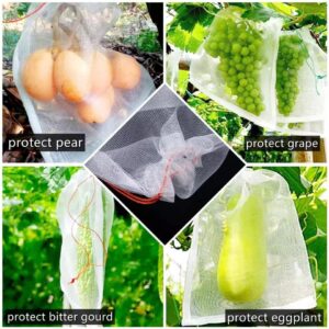 50 Pack Garden Fruit/Veggie Reusable Protective Bags, Protects From Insects Bugs Mosquitos, Drawstring Mesh Netting Barrier Bag Size 20 CM * 30 CM (8 In * 12 In), White