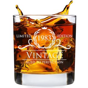 40th birthday gifts for men women - 1983 vintage style whiskey glass drinking gifts for men - 40th birthday decorations for men - over the hill gag gifts for 40 year old man woman - 11 oz