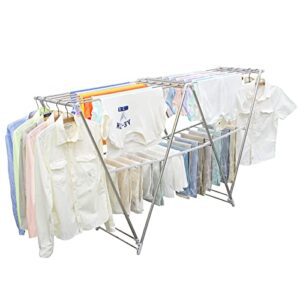 letusto w-rack laundry clothes drying rack - indoor & outdoor folding clothing rack foldable - stainless steel laundry garment dryer stand (dry-rack)