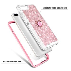 NGB Supremacy Case for iPhone 8 Plus, iPhone 7 Plus /6 Plus /6S Plus, Full Body Protection [Built-in Screen Protector] Ring Holder/Wrist Strap, Slim Fit Shockproof Bumper Case (Glitter Rose Gold)