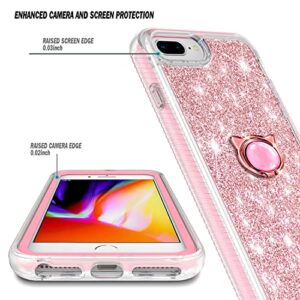 NGB Supremacy Case for iPhone 8 Plus, iPhone 7 Plus /6 Plus /6S Plus, Full Body Protection [Built-in Screen Protector] Ring Holder/Wrist Strap, Slim Fit Shockproof Bumper Case (Glitter Rose Gold)