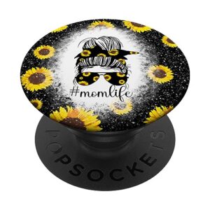 mom life messy hair bun sun flower floral mother's day popsockets standard popgrip