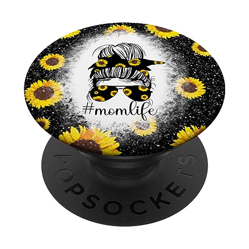 Mom Life Messy Hair Bun Sun Flower Floral Mother's Day PopSockets Standard PopGrip