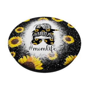 Mom Life Messy Hair Bun Sun Flower Floral Mother's Day PopSockets Standard PopGrip