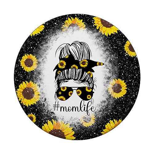 Mom Life Messy Hair Bun Sun Flower Floral Mother's Day PopSockets Standard PopGrip