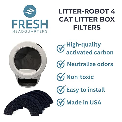 FRESH HEADQUARTERS 6 Pack Replacement Filters Compatible with Litter-Robot 4 – Activated Charcoal Cat Litter Box Filters Eliminate Odors and Easy Installation