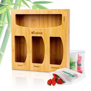 Bioploc Ziploc Bag Organizer Bag Storage Combo for Kitchen Drawer + 25 Ecologyc Bags/Organizer Made off Bamboo