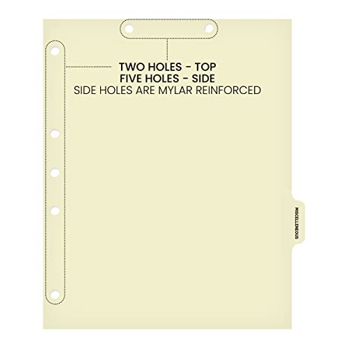 Individual Chart Divider Sheets Used to Build Chart Divider Sets for Medical Practices, 1/6th Cut, Tabs on Side, Position: #5, Text: Miscellaneous, Color: Clear (Pack of 100)