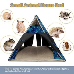 Dark Blue Mermaid Fish Scales, Hamster Hideout House Bed for Gerbils Chipmunks Squirrels Hedgehogs Guinea Pigs Small Animal Cage Habitat Decor